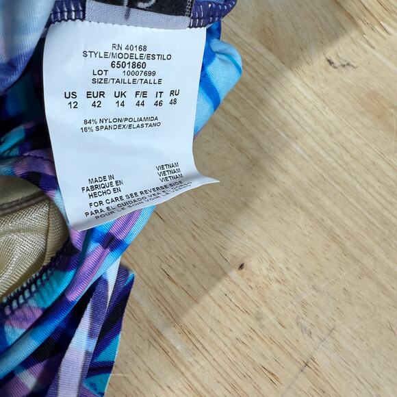 Miraclesuit NWT Palm Reader Peephole Tankini Top Blue Size 12 Bra Top Adjustable - Picture 7 of 10